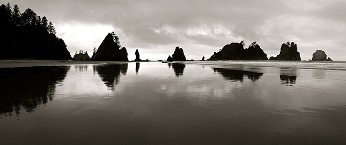 Sea stack reflections on Shi Shi Beach