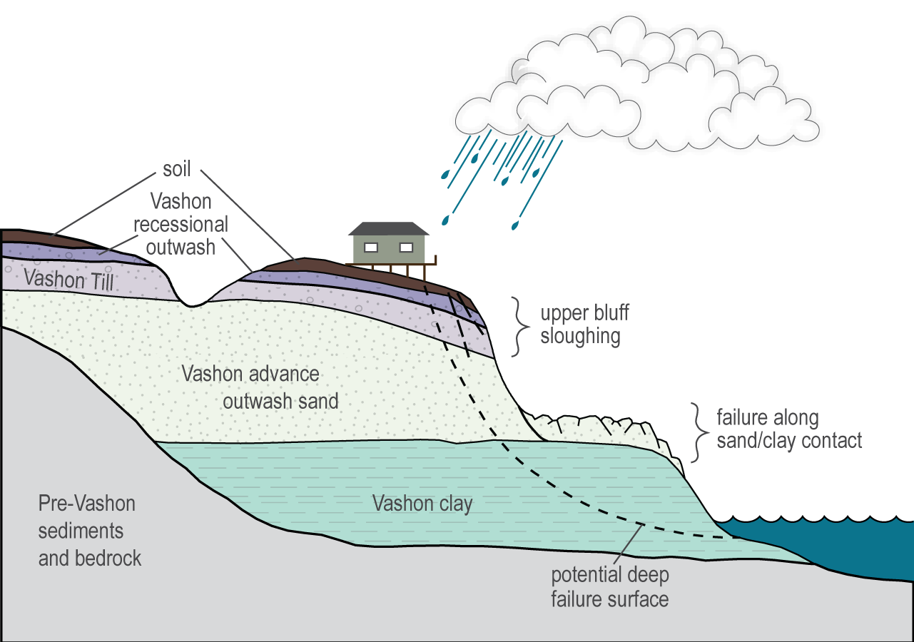 Schematic of a typical eroding Puget Sound bluff