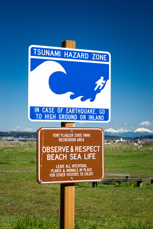 Tsunami evacuation sign at Marrowstone Point
