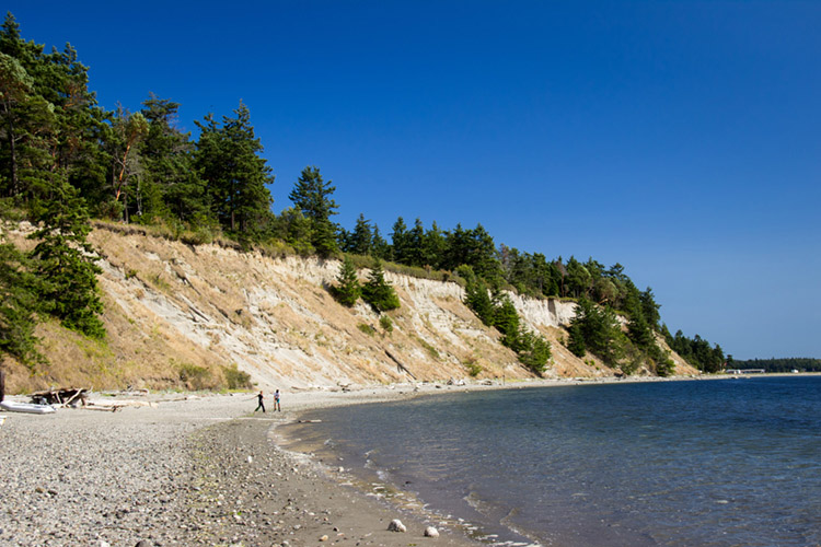 Bluffs on the west side of Fort Flagler State Park