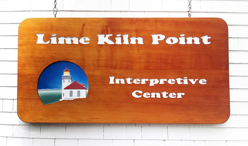 Interpretive center sign at Lime Kiln Point State Park