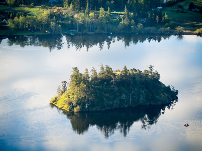 Island in Lake Campbell seen from Mount Erie
