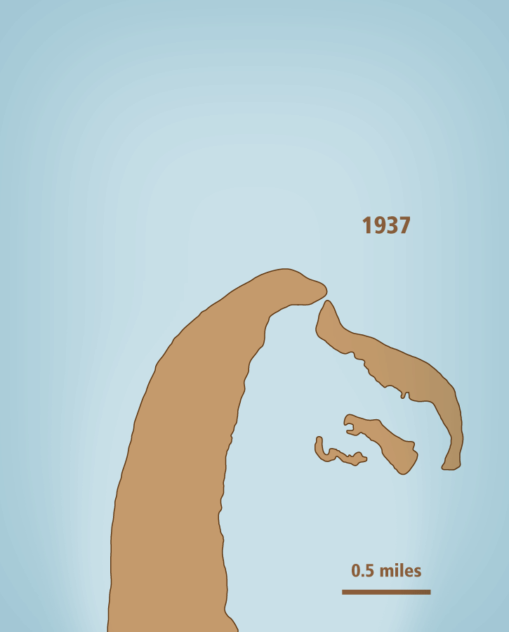 Shoreline change at Leadbetter Point between 1937 and 2017